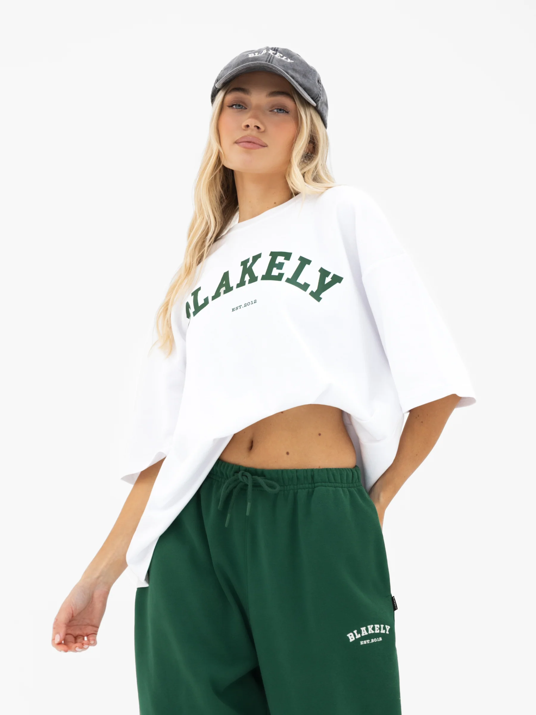 Varsity Ultra Oversized T-Shirt - White & Pine Green - Image 4