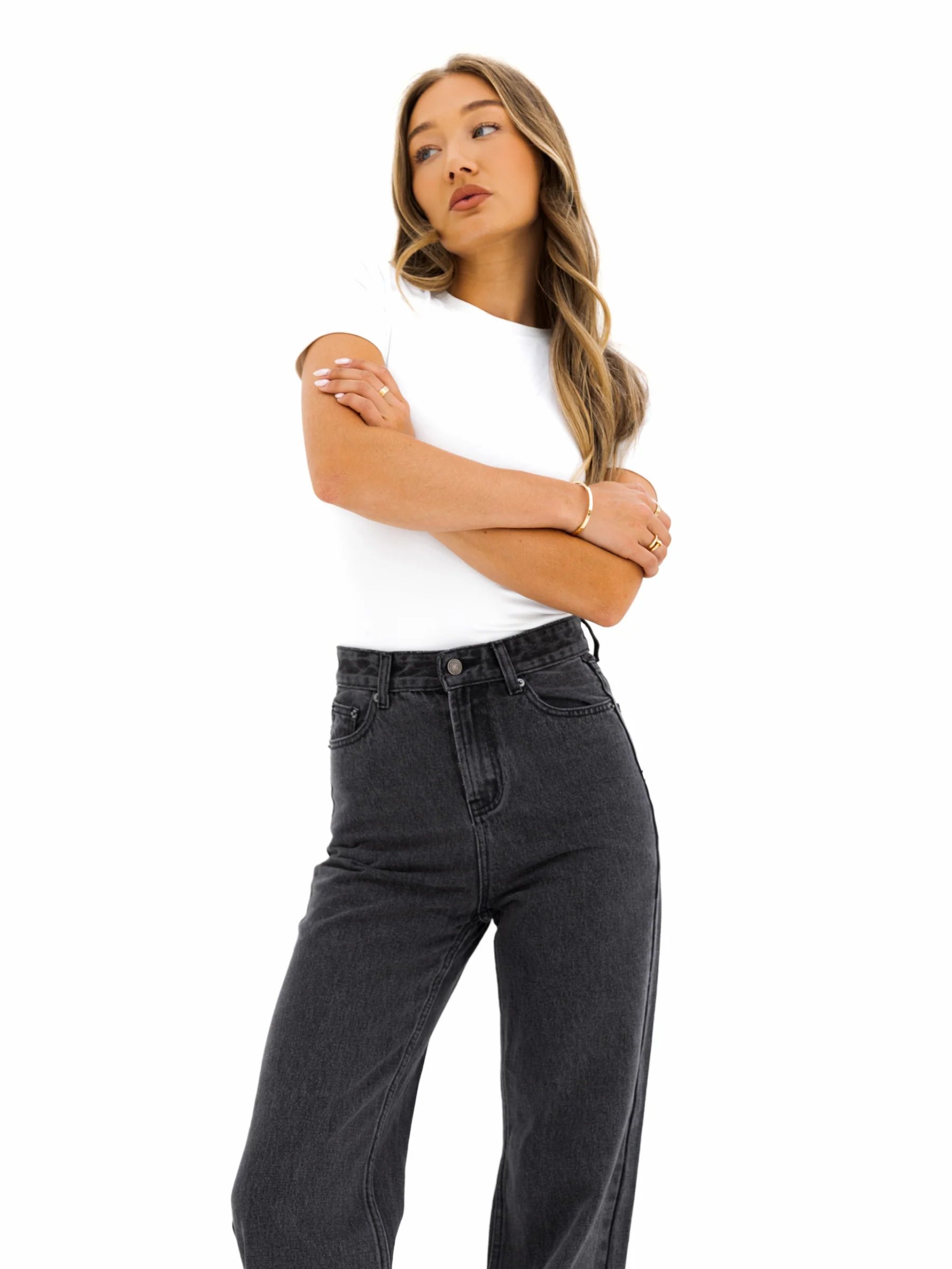Blakely Wide Leg Jeans - Washed Black - Image 6