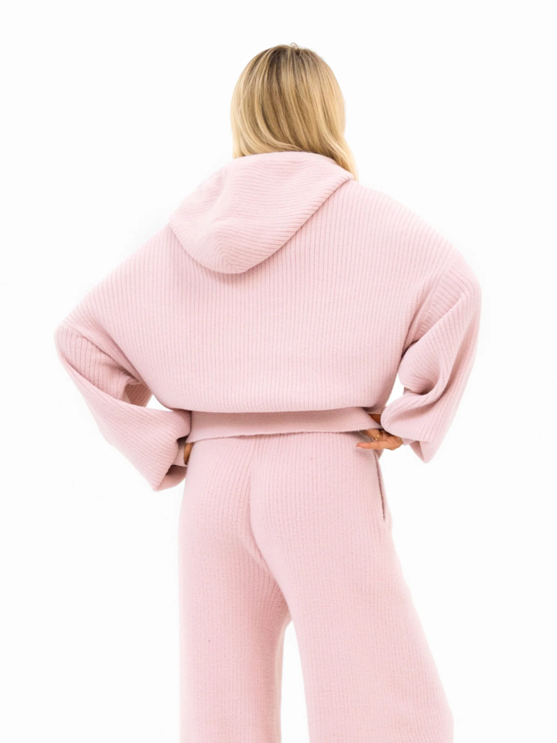 Zoey Ribbed 1/4 Zip Hoodie - Baby Pink - Image 2