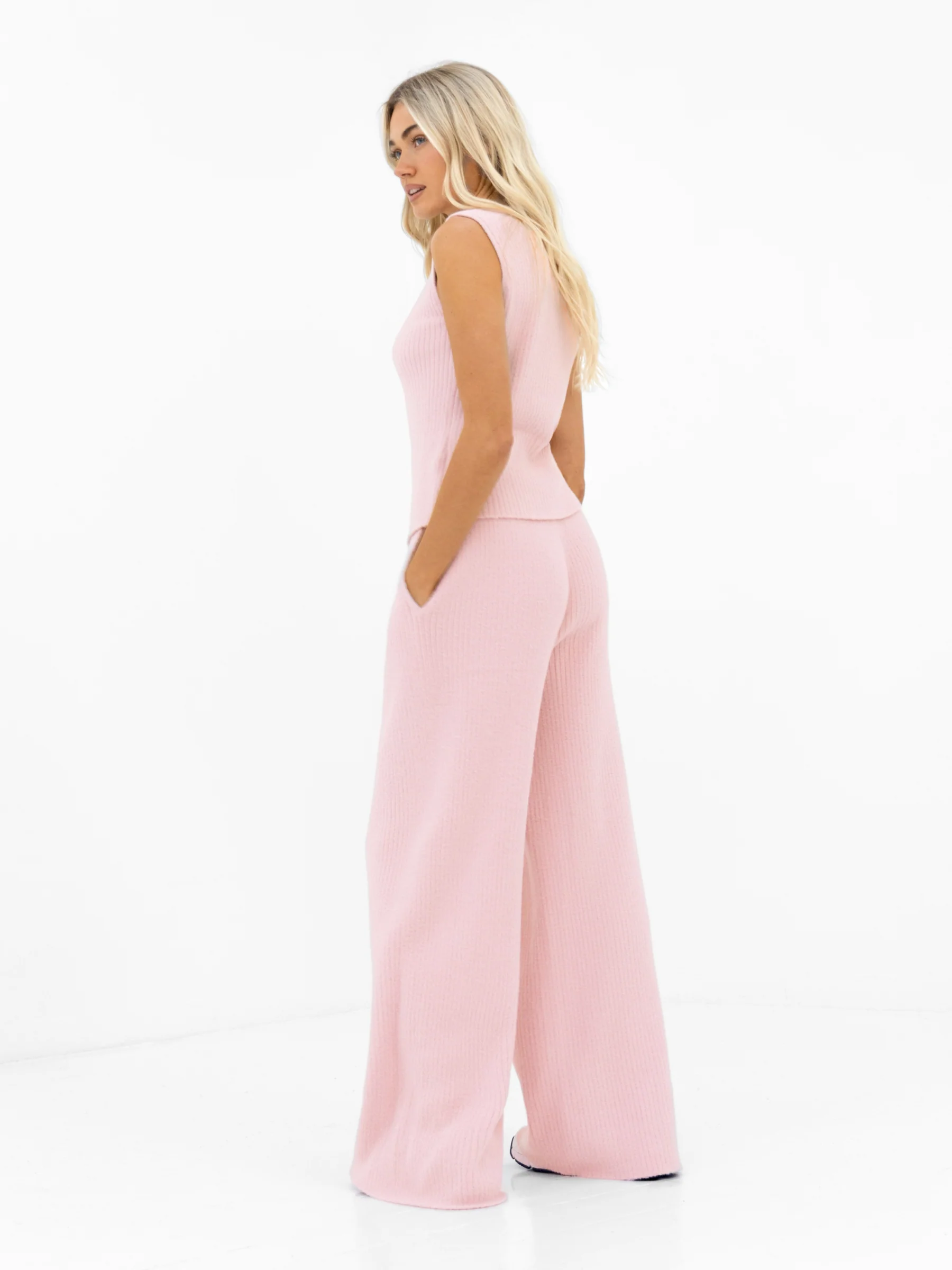 Zoey Ribbed Button Up Top - Baby Pink - Image 6